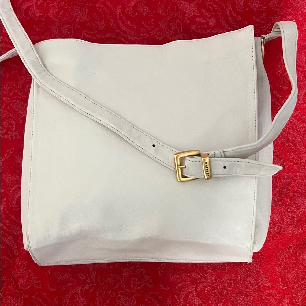 Perlina Cream Ivory Genuine Leather Crossbody Shoulder Bag Adjustable Strap